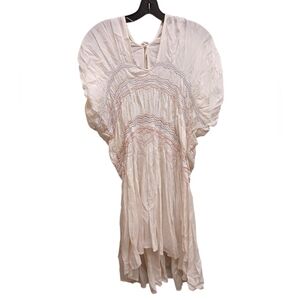 Free People Ivory Love On The Run Embroidered Smocked Dress Size Small